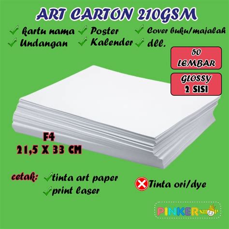 Jual Kertas Art Carton Art Paper 210 Gsm F4 Isi 50 Lembar Art Karton 210 Gram Folio Shopee