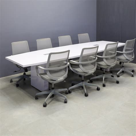 Newton Boat Shape Conference Table In White Gloss Laminate 120 In