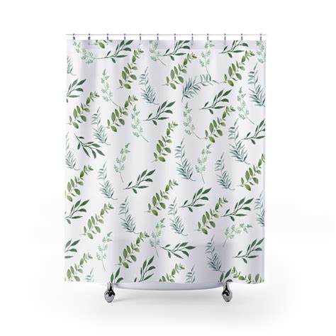 Leafy Spa Shower Curtain Sage Green Botanical Design For Nature Lovers