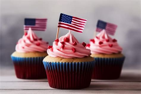 Premium Ai Image Three Cupcakes With American Flags On Top Of Them On