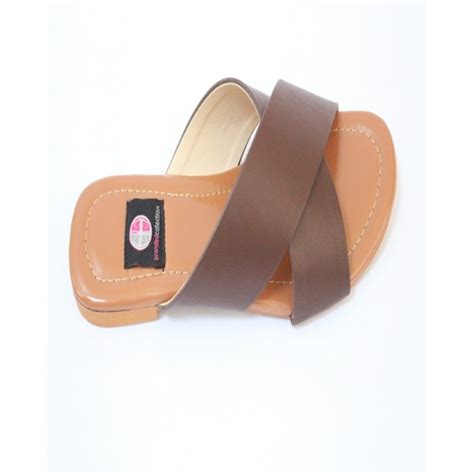 Brown Leather Cross Strap Casual Chappal For Women Buyonpk