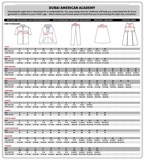 School Uniforms size chart | Threads UAE