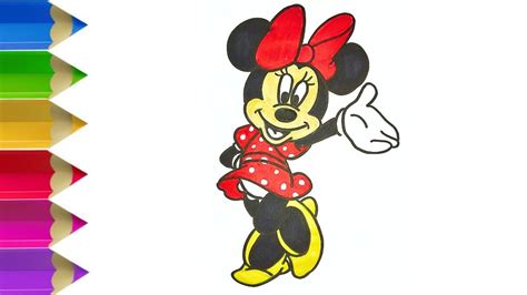 How To Draw Minnie Mouse In Polca Dot Dress Drawing And Colouring For