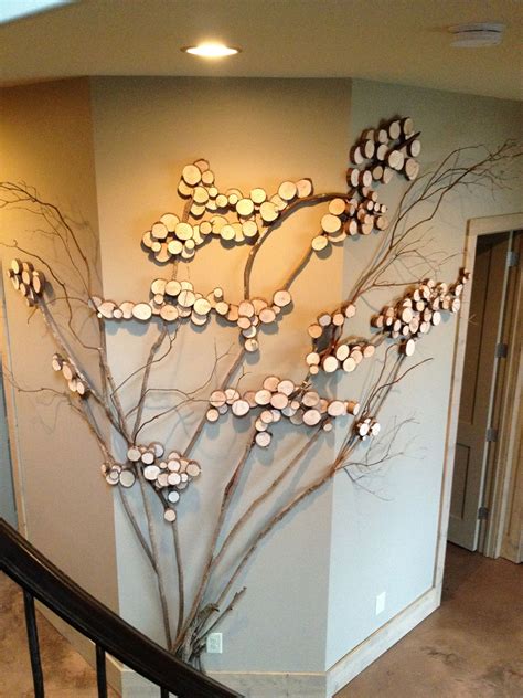 Three sided wall art - tree art, twig art for wall decor, wall art with mountain laurel twigs ...