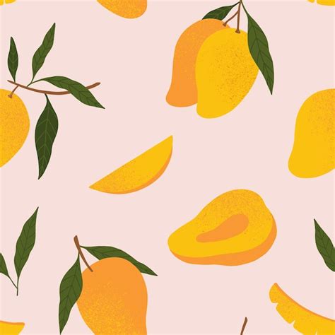 Premium Vector Seamless Vector Pattern With Hand Drawn Textured Mango