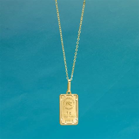 Italian 24kt Yellow Gold One Gram Ingot Pendant Necklace With 14kt