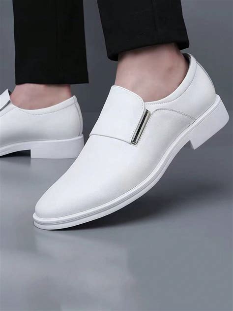 Men Metal Decor Slip On Dress Shoes Leisure White Dress Loafers Dress Shoes Men Business