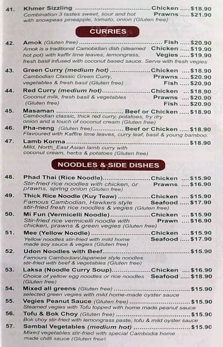 Menu At Tamarind Restaurant Mount Hawthorn Scarborough Beach Rd