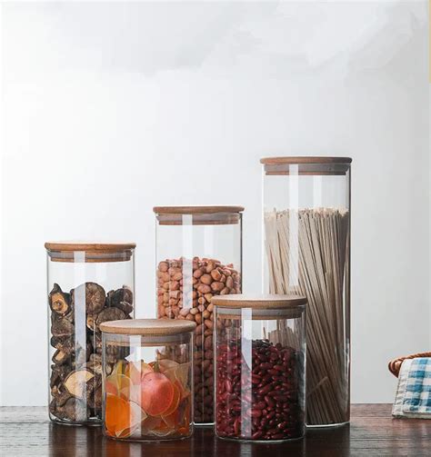 Full Size High Borosilicate Glass Storage Jar With Air Tight Bamboo Lid