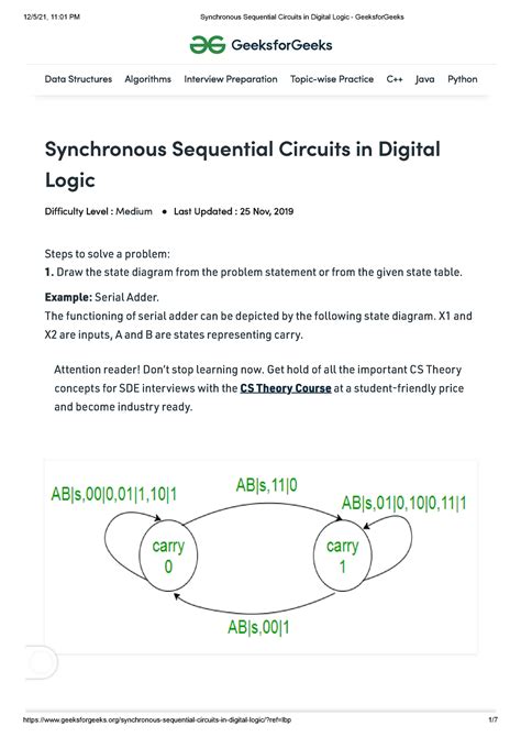 Synchronous Sequential Circuits In Digital Logic Geeksfor Geeks