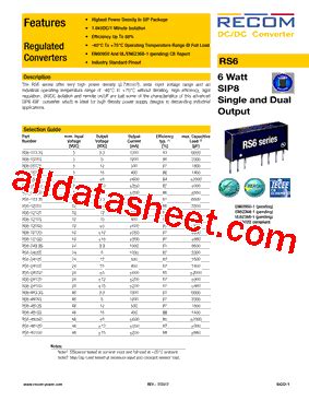 RS6 0505S Datasheet PDF Recom International Power