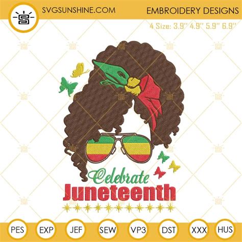 Celebrate Juneteenth Embroidery Designs Black Woman Messy Bun