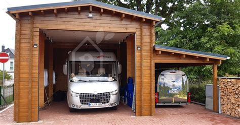 Holzgarage Fertiggarage aus Holz für Wohnmobil 44 mm 4x8 m 32 m²