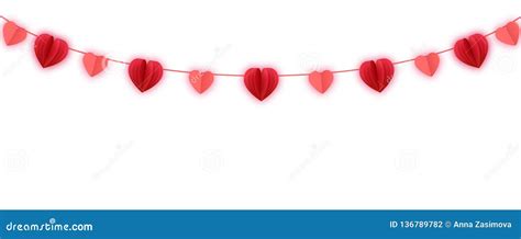 Red Paper Hearts Garland Border Vector Paper Cut Isolated On White