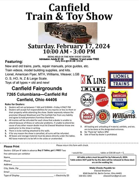 Canfield Train And Toy Show Canfield Fairgrounds 17 February 2024