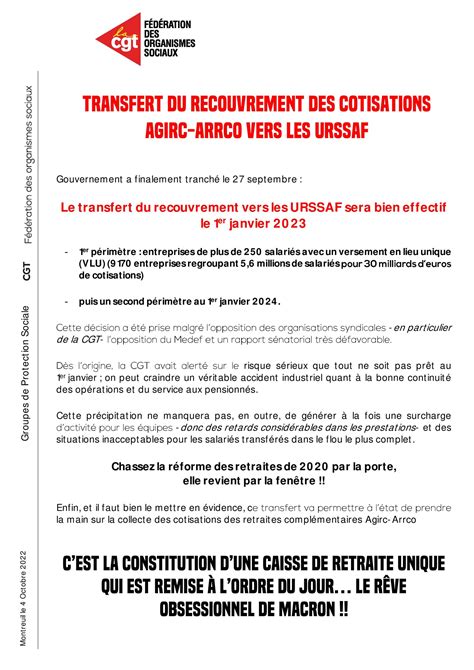 Transfert Du Recouvrement Des Cotisations Agirc Arrco Vers Les Urssaf