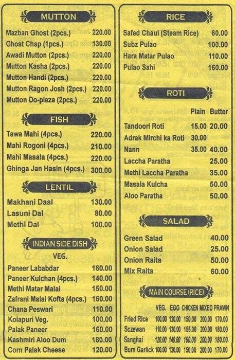 Menu At Mughal Darbar Kolkata 45