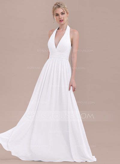 [us 102 00] A Line Princess Halter Floor Length Chiffon Bridesmaid