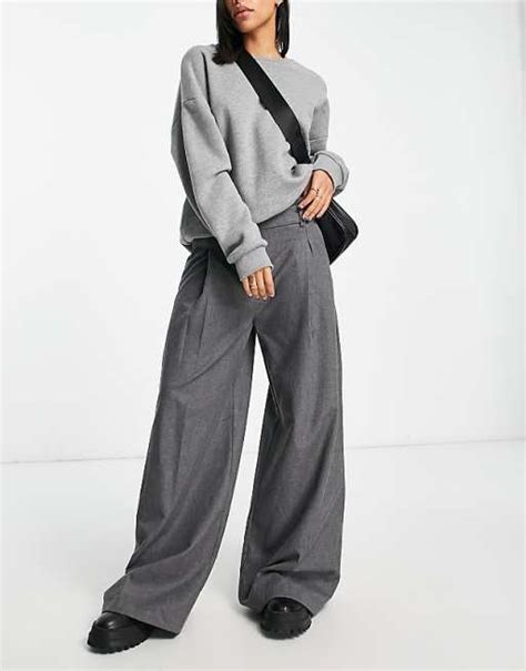 Bershka Super Wide Leg Trouser Co Ord In Dark Grey Asos