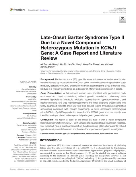 PDF Late Onset Bartter Syndrome Type II Due To A Novel Compound