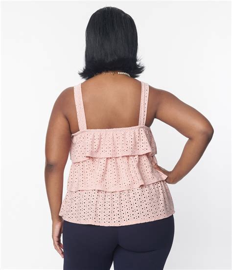 Plus Size Blush Pink Eyelet Tiered Crop Top Unique Vintage