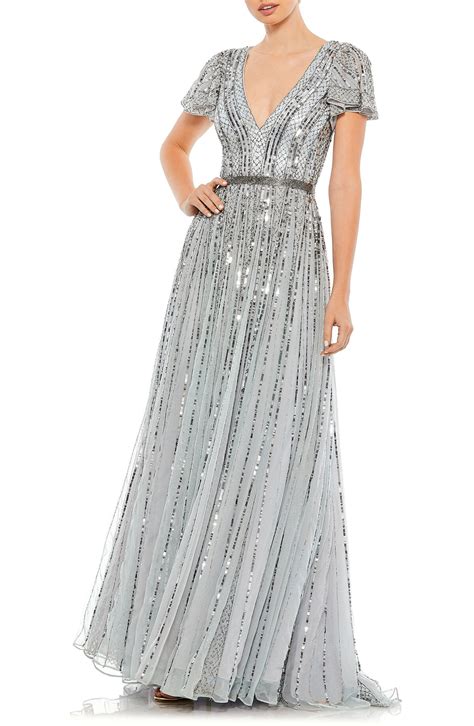 Mac Duggal Stripe Sequin Embellished Evening Gown Editorialist