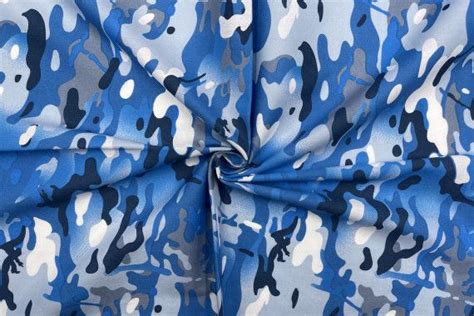 Tissu Popeline Coton Imprimé Camouflage Bleu de Qualité Tissu au mètre