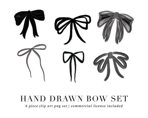 Hand Drawn Black Bow Clipart, Black Bow Clipart PNG Set, Vintage Bow Clipart, Vintage Black Bow ...