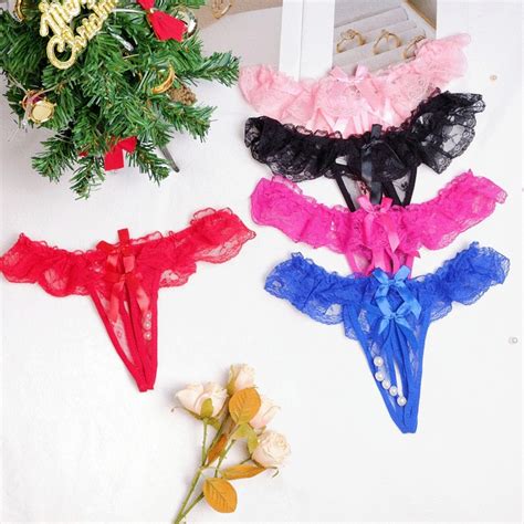 Sexy Open Crotch Lace Pearl G String Transparent No Need To Take Off Pearl Back Panty Hot