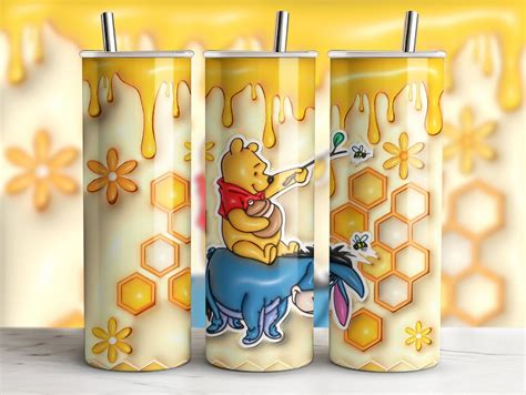 3D Inflated Winnie The Pooh Tumbler Wrap 20 Oz Skinny Tumbler Wrap