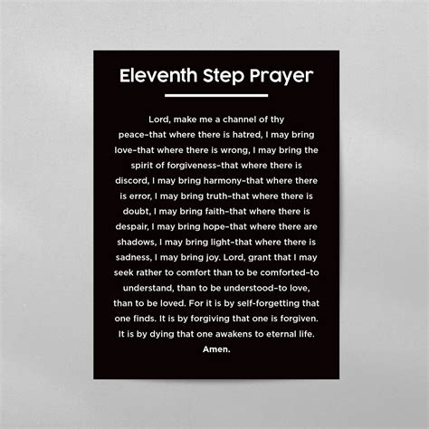11th Step Prayer Minimal Mental Heath Wall Art Poster Canvas Framed
