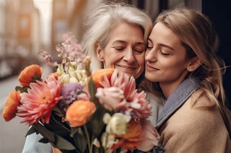 Retrato De Dos Mujeres Abraz Ndose Con Flores Abraz Ndose Concepto De