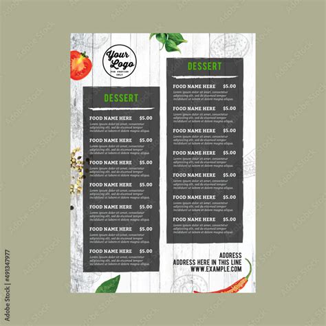 Vintage Style One page Restaurant Food Menu Template Stock Vector ...