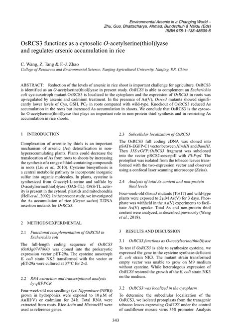 PDF OsRCS3 Functions As A Cytosolic O Acetylserine Thiol Lyase And