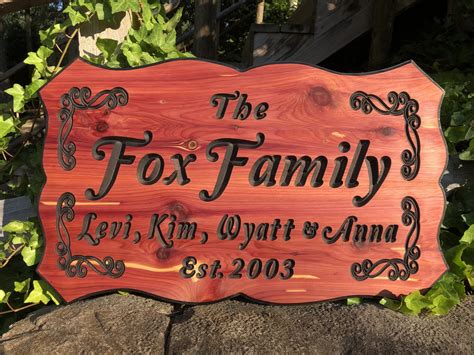 Elegant, Custom Engraved Family Wood Sign with Engraved Scrolls