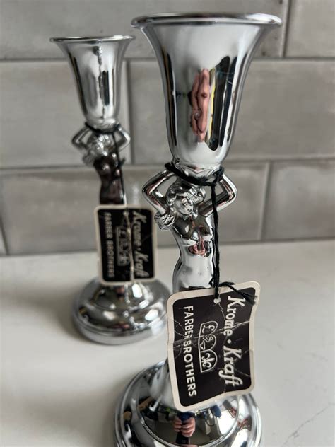 Vintage Pair Of Art Deco Krome Kraft Farber Brothers Nude Candlesticks Circa 1940 S Etsy