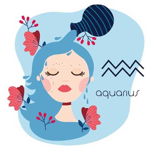 Premium Vector Beautiful Woman With Aquarius Zodiac Sign Illustration