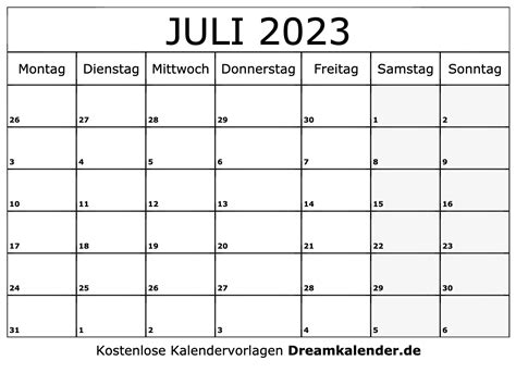 Kalender Juli 2023