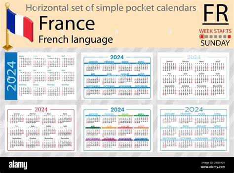 French Horizontal Set Of Pocket Calendar For 2024 Two Thousand Twenty