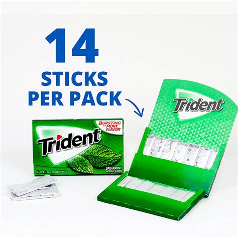 Trident Gum Spearmint Sugar Free Mint Chewing Gum 14 Sticks Pack