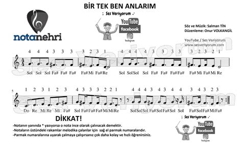 KÖFN Bi Tek ben Anlarım Melodika Notaları Nota Nehri