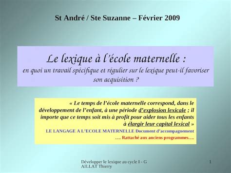 Ppt Développer Le Lexique Au Cycle I Gaillat Thierry 1 Le Lexique à Lécole Maternelle En