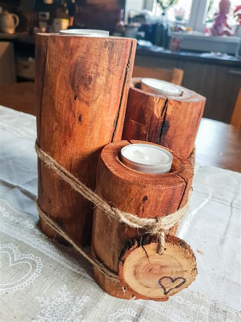 Porte Bougies Pour Bougies De Th Faites Du Vieux Bois De Etsy