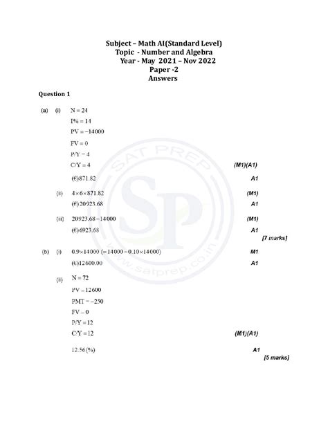 Topic Wise IBDP Math AI SL Past Paper 2 Number And Algebra Answer