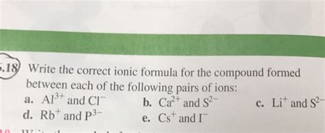 Solved 18 Write The Correct Ionic Formula For The Compound