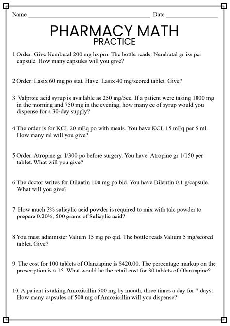 Medication Math Practice Worksheets Printable Word Searches