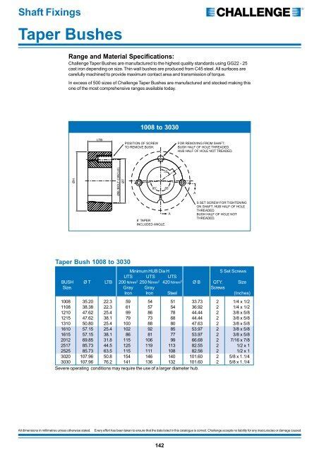 Taper Bush Specifications