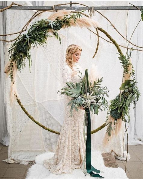 Bohemian Greenery And Pampas Grass Wedding Circle Backdrop Roses