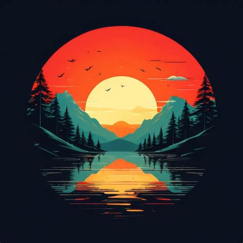 Premium Vector | Mountain and river with sunset in background mountain ...