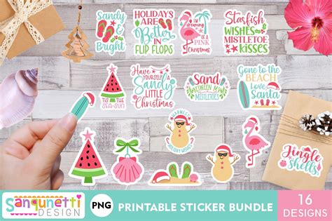 Tropical Christmas Sticker Bundle Graphic By Sanqunetti Design